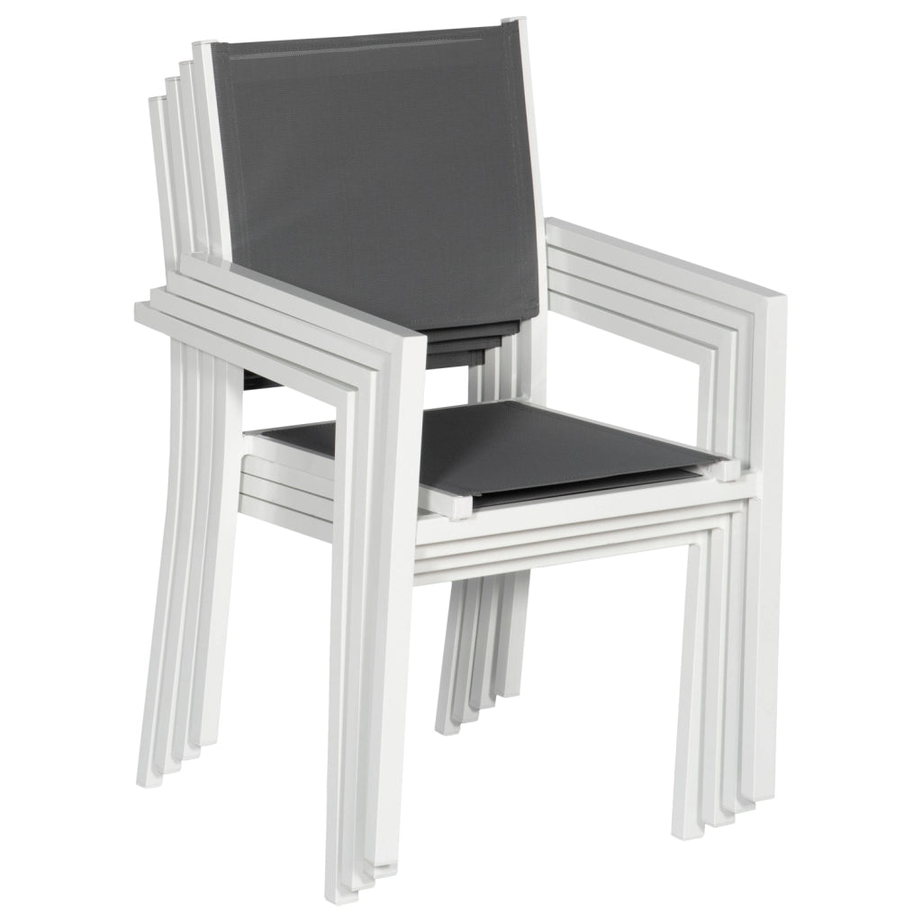 Set di 8 sedie in alluminio bianco - textilene grigio