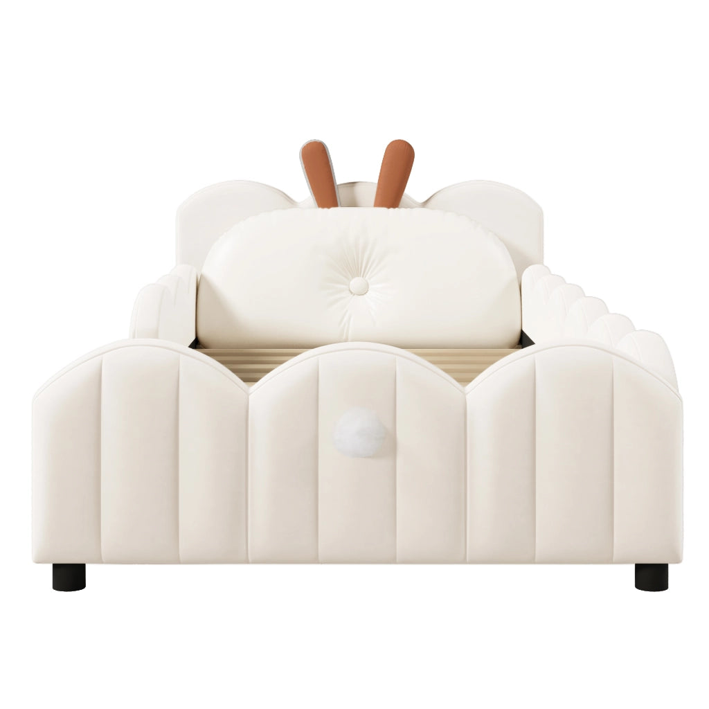 Letto 140x200 cm - Letto imbottito,Include un cuscino a forma di coniglio,Beige