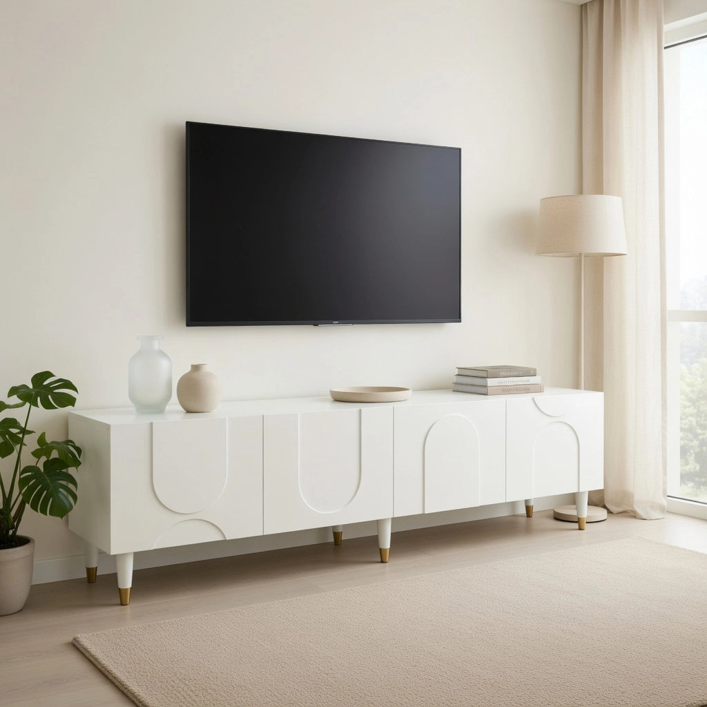 Cassettiera TV bianca in MDF e truciolare lunghezza 180 cm