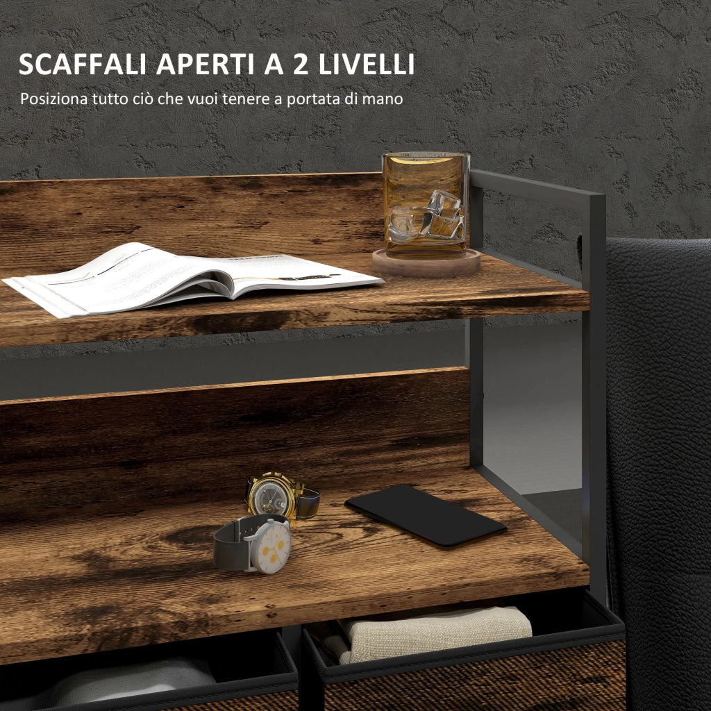 Cassettiera 7 Cassetti Rimovibili con 2 Ripiani Industriale in Legno e Acciaio, 79x29x101 cm, Marrone e Nero