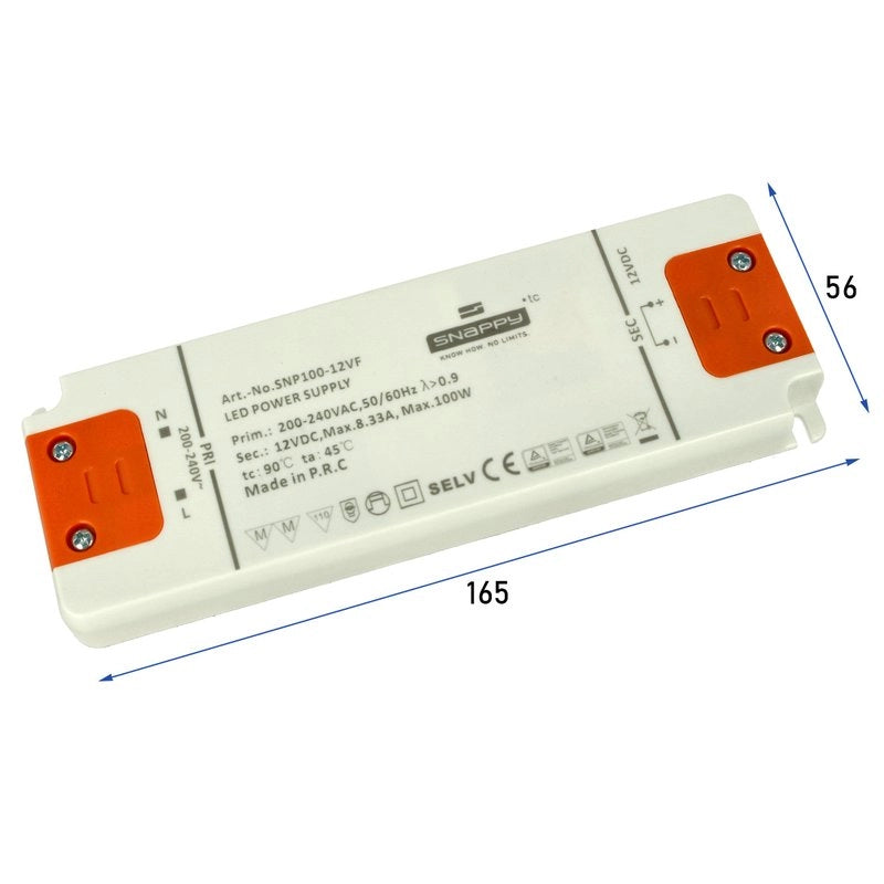 Alimentatore Trasformatore Slim 12V 100W 8,33A 17mm SNAPPY SNP100-12VF