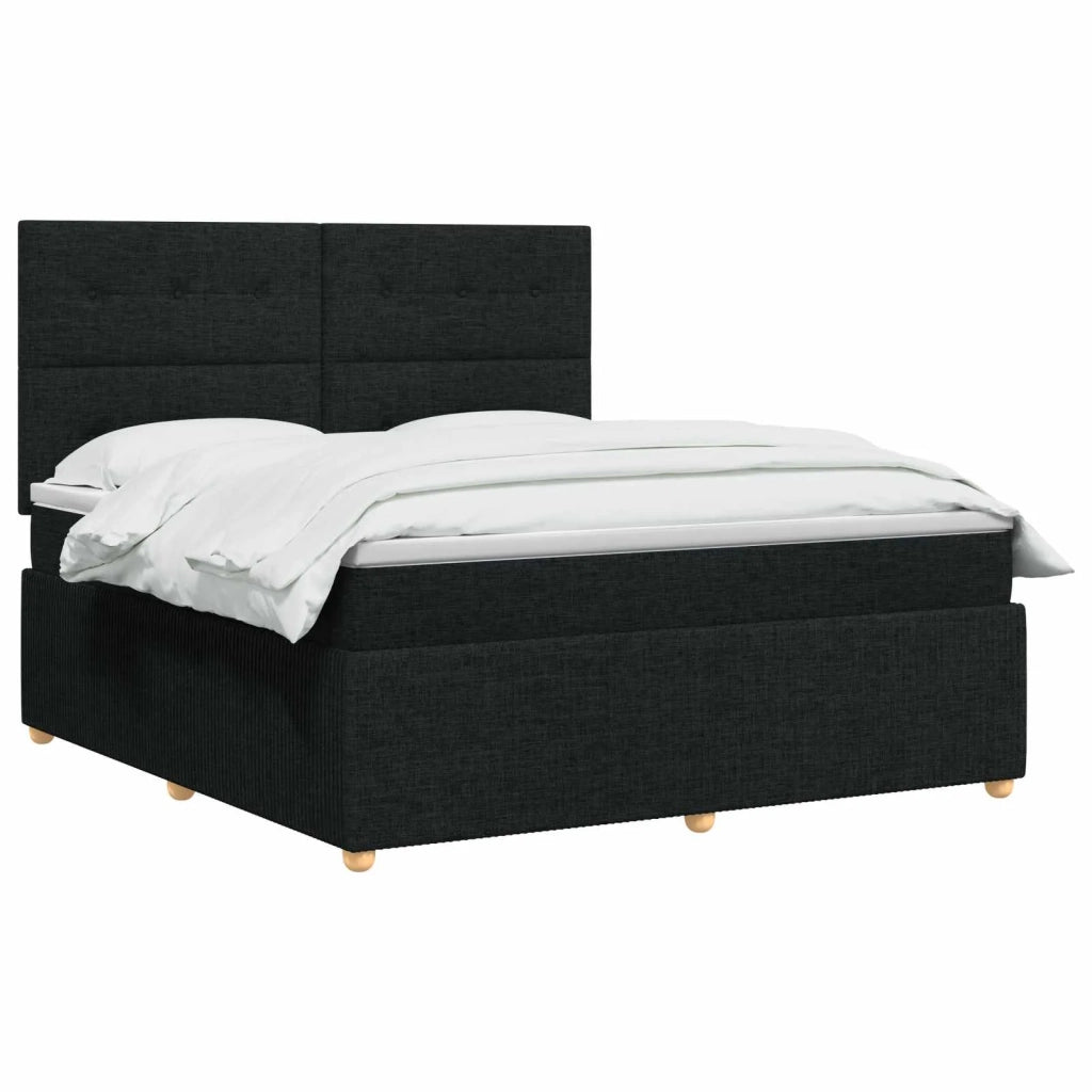 Letto Box Spring LED con Materasso Nero 140 x 200 cm Tessuto 3455876