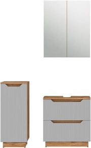 Set di mobili da bagno Lotta, Rovere/grigio a righe, 3 parti