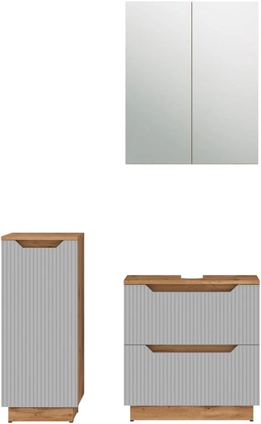 Set di mobili da bagno Lotta, Rovere/grigio a righe, 3 parti