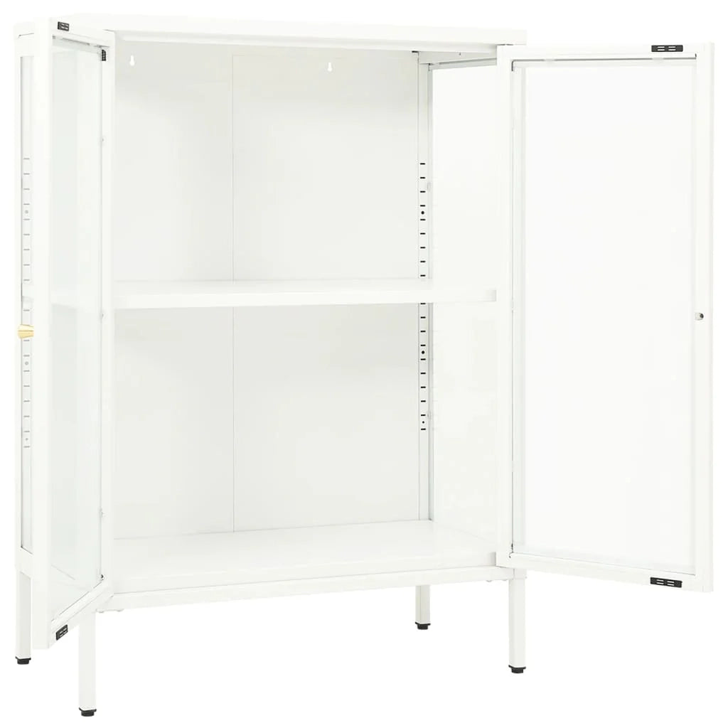 Buffet credenza cassettiera armadio mobile contenitore organizer per cucina soggiorno salotto 75 x 35 x 105 cm acciaio e vetro bianco 02_0030503