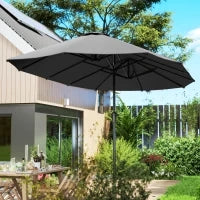 Ombrellone Doppio con Prese d'Aria e Manovella, in Metallo e Poliestere, 4x2.2x2.34 m, Nero e Grigio Scuro