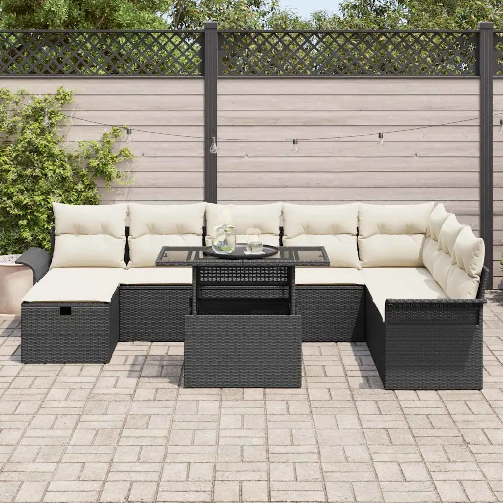 Set Divano da Giardino con cuscino 9 pcs Nero Poly Rattan 3359694