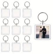10 manichini di fissaggio per foto in acrilico, con forma di cerniera trasparente e aperture aperte, adatti per famiglie, coppie e oggetti personalizzati. Dimensione: 4x4 cm