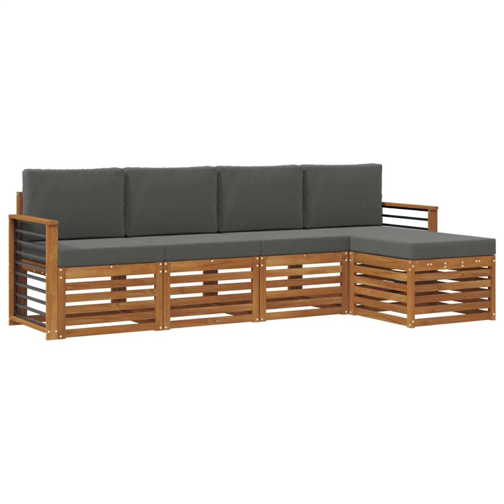Set divani 5 pcs Naturale e Antracite Legno di Acacia Massello 3374662