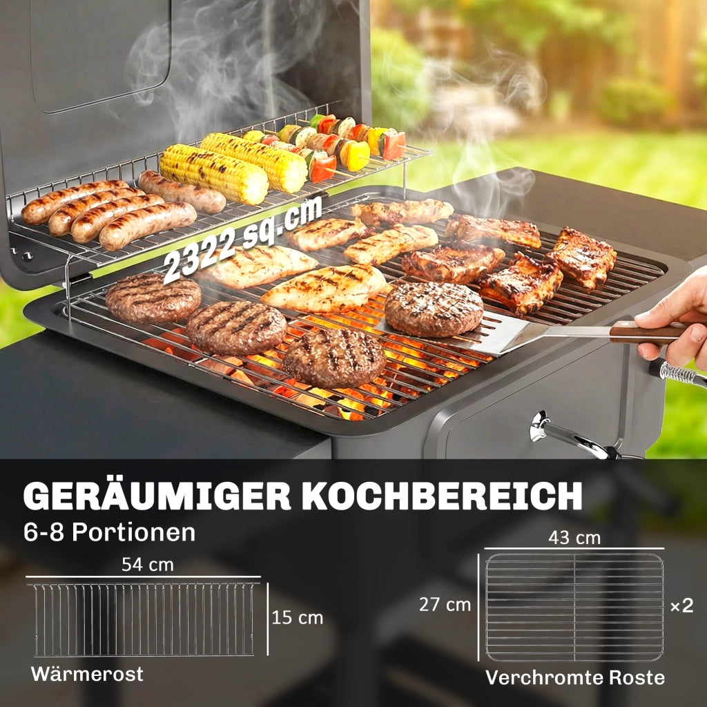 Barbecue a Carbone con Fumaiolo e Coperchio ¨C zephmum ¨C Grigio 120x60x110