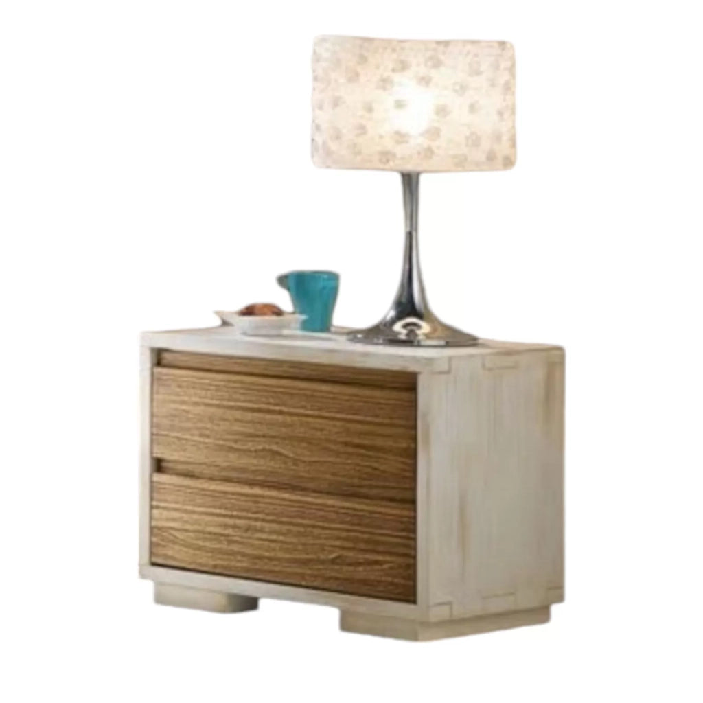 Comodino in legno massello shabby 2 cassetti l.55 p.38 h. 46﻿ - Mobili 2G