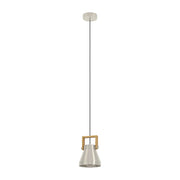 Lampadario A Sospensione Vintage Cawton Acciaio Legno 1 Luce E27