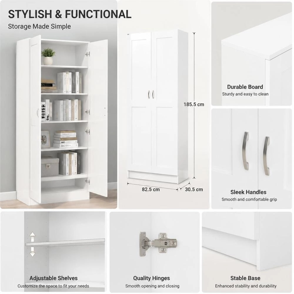 White Bookcase, 82.5 X 30.5 X 185.5 Cm, Made Of Engineered Wood.