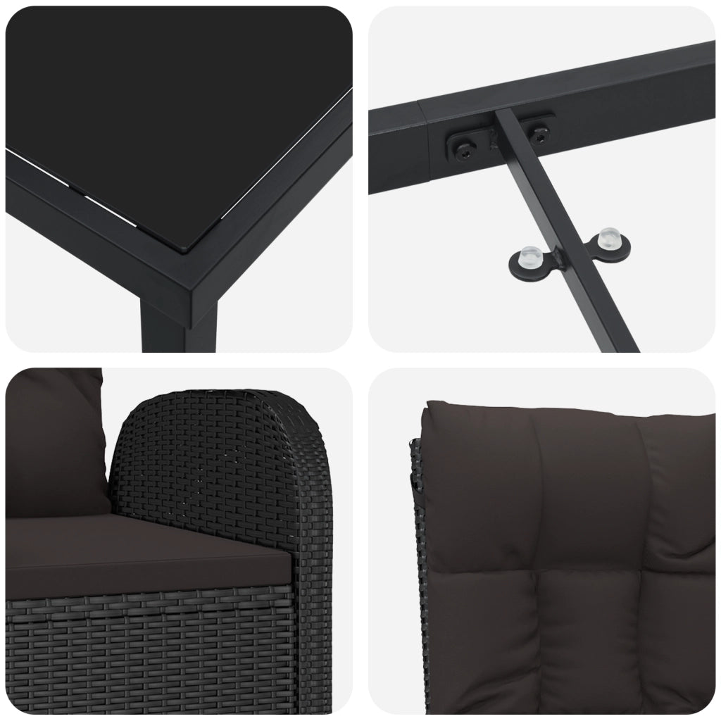 Set da Pranzo per Giardino in 5 Pezzi con Cuscini Neri in Polyrattan