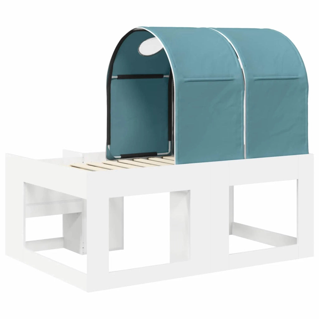 Letto singolo | Letto per adulti | Letto con Tunnel 4 pcs Bianco e azzurro Legno ingegnerizzato
