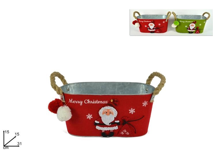 Cesta in Metallo Babbo Natale con Manici 31 x 15 cm