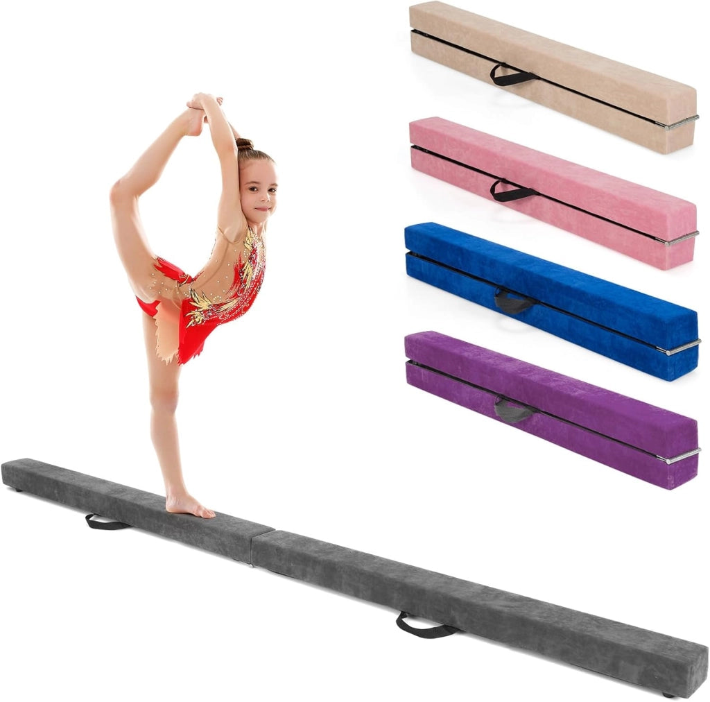 KOMFOTTEU Barra di equilibrio pieghevole da 210 cm, trave di equilibrio portatile con maniglie per il trasporto, barra da ginnastica artistica per bambini, carico di 70 kg