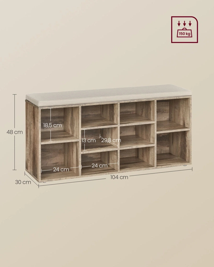 Panca portascarpe mobile da ingresso con seduta scarpiera con cuscino e 9 ripiani regolabili per corridoio/soggiorno 303 x 785 x 48 cm marrone rustico 12_0004097