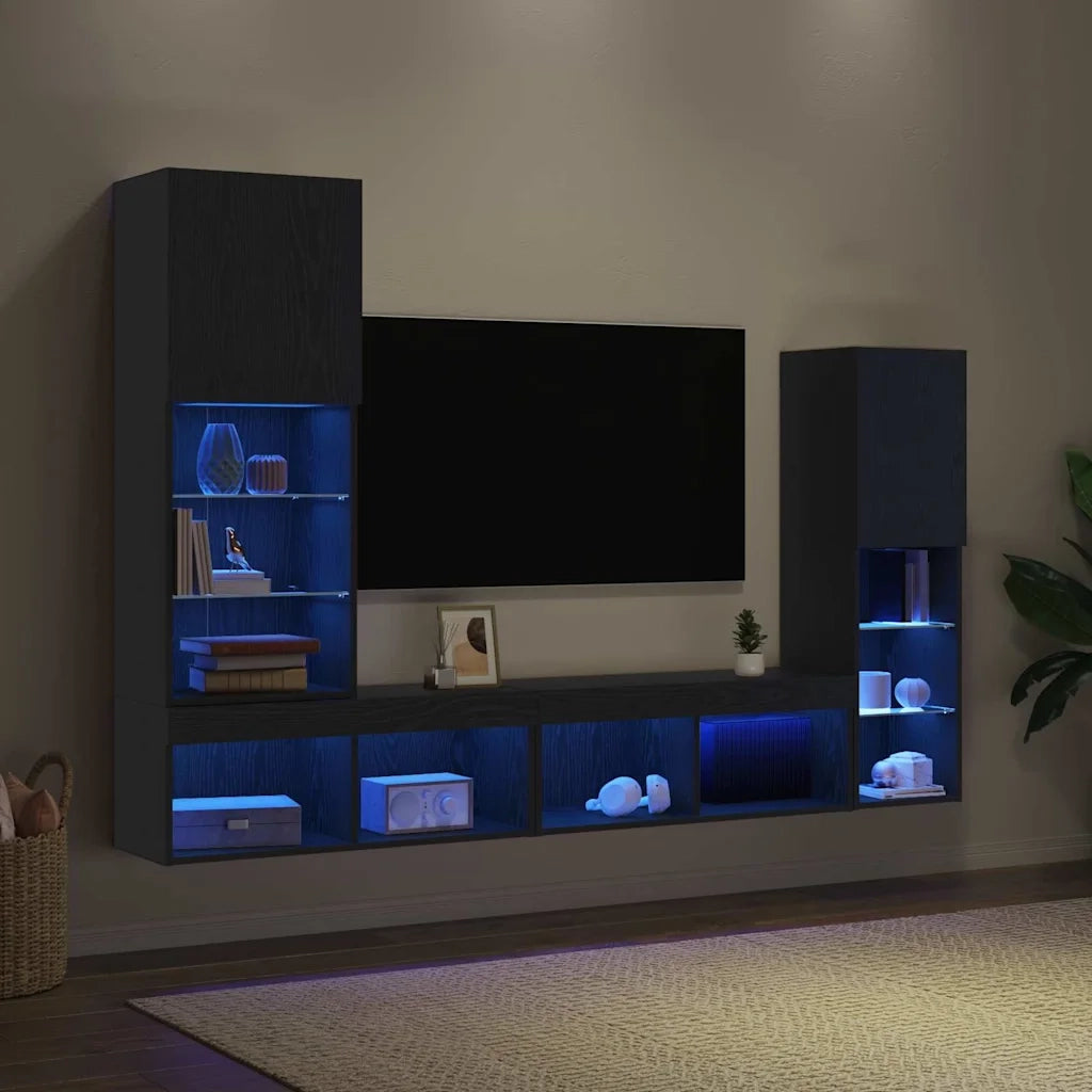 Mobile TV 4 pcs Rovere nero Legno multistrato 3334391