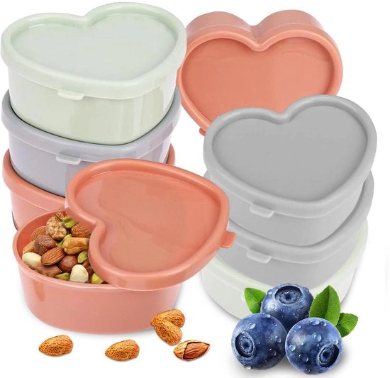 8 piccoli contenitori con coperchi in plastica, piccoli contenitori per congelatore, mini-contenitori per alimenti, ripiegabili e riutilizzabili per snack, salse, salse, condimenti, spezie, granola per colazione, riso