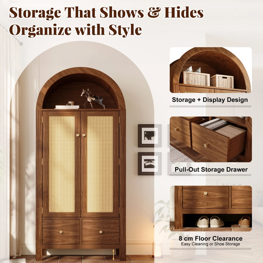 Armadio con 2 ante, 2 cassetti, vano aperto e asta, stile country, per camera da letto, noce, 181 × 78 × 45 cm