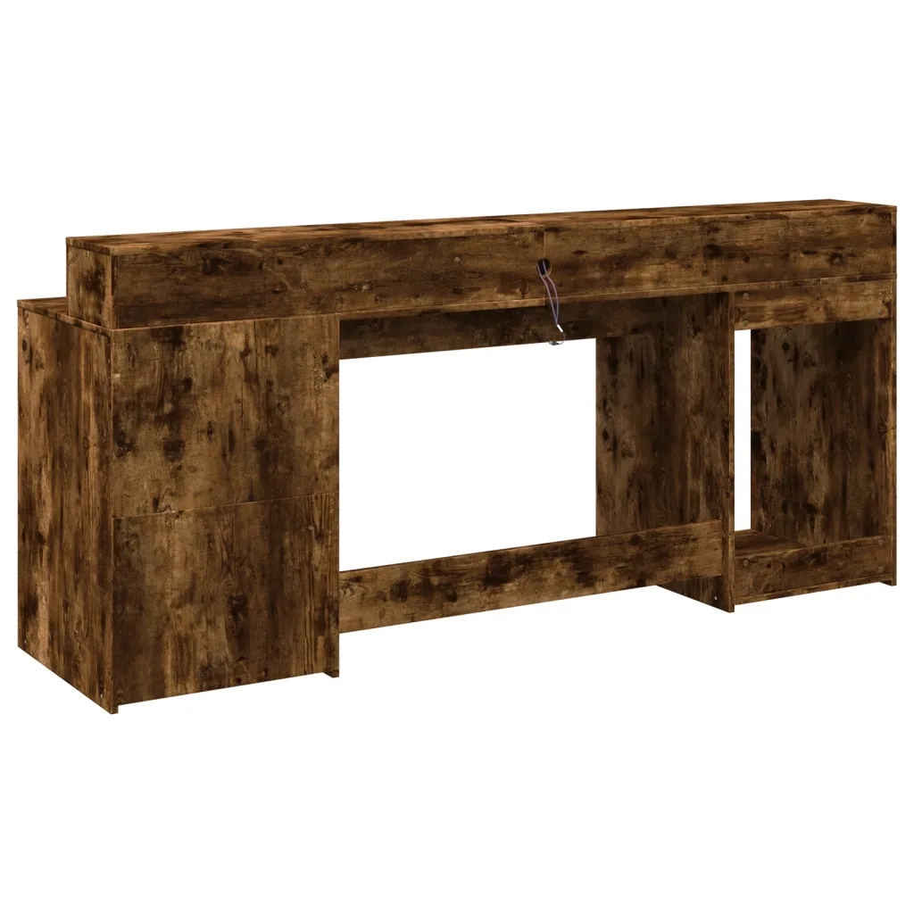 Scrivania con Luci LED Rovere Fumo 200x55x91 cm in Truciolato 3309442