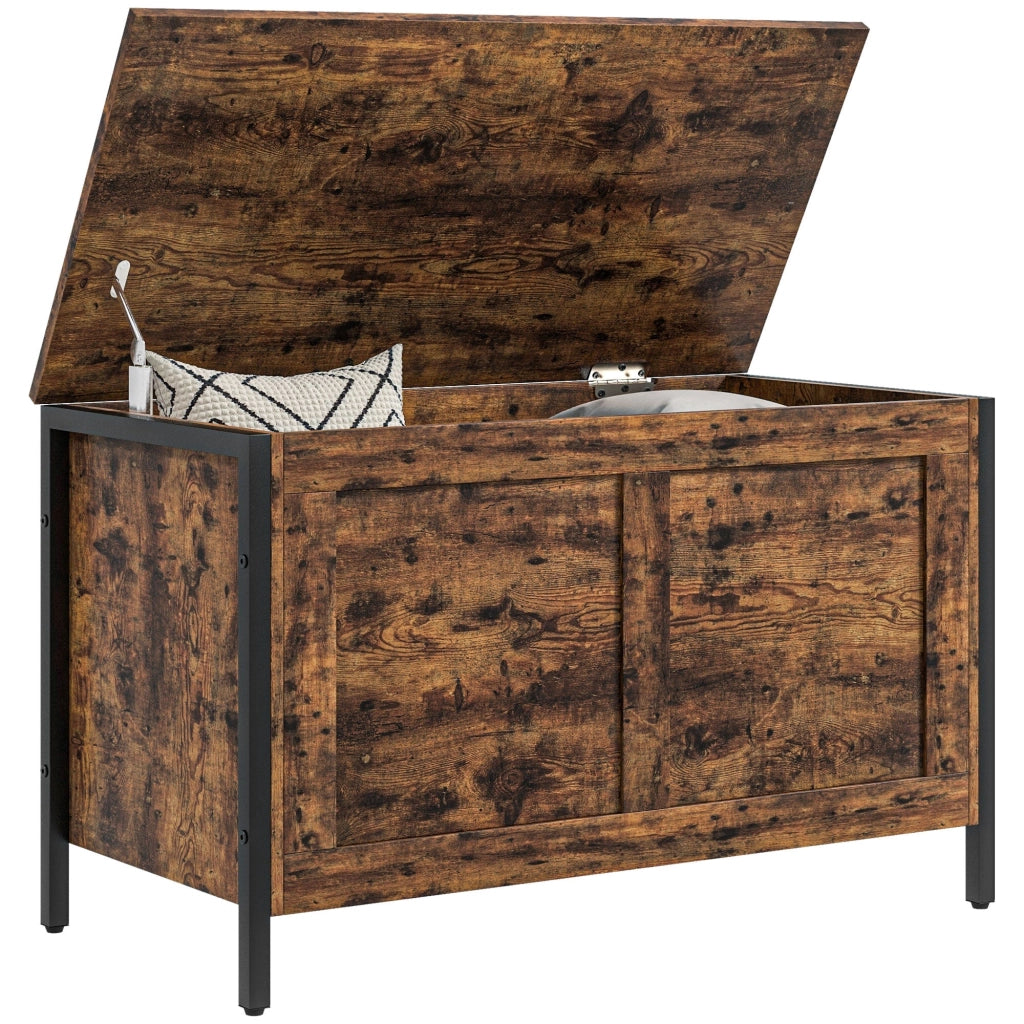 Cassapanca in Legno Stile Industriale 80x40x49cm Contenitore 95L Marrone