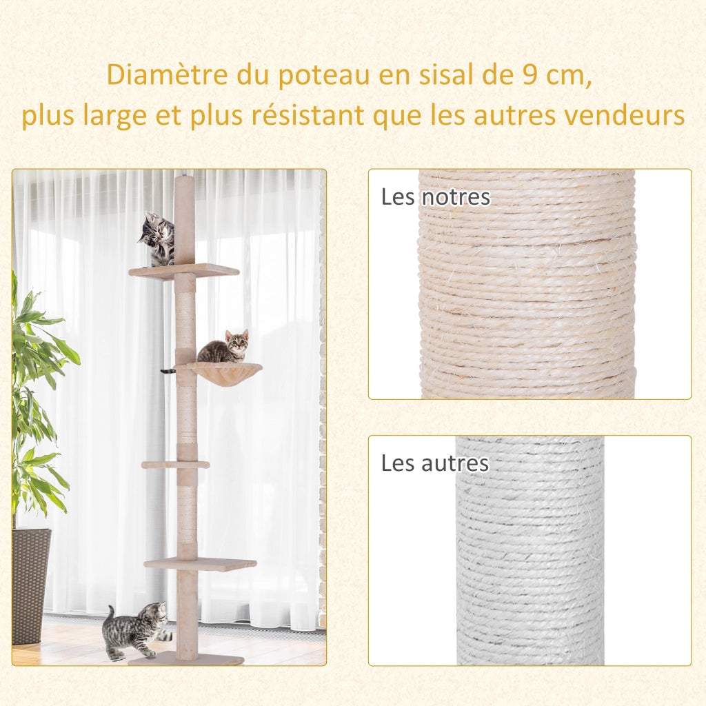 Tiragraffi per gatti da pavimento a soffitto ¨C Xylo ¨C 5 livelli beige 40x34x230-260cm
