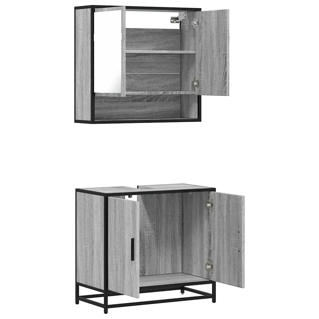 Set Mobili da Bagno | Armadio da bagno 2 pz Grigio Sonoma in Legno Multistrato