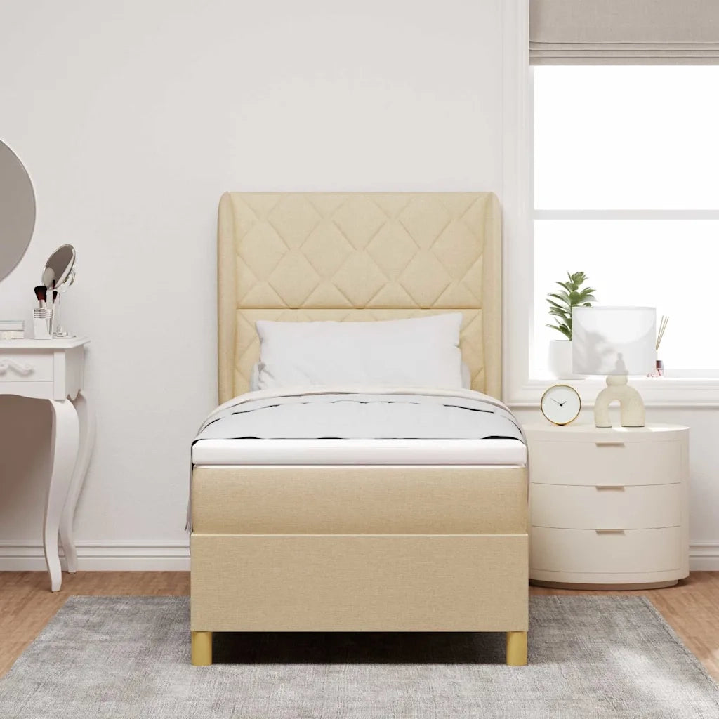 Letto a molle con testiera Crema 190 x 90 cm Tessuto 3340793