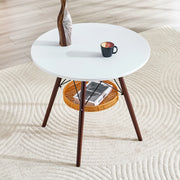 Tavolo rotondo ? 80 cm in MDF bianco e legno massello noce con cestello sospeso
