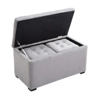 Panca Portaoggetti Set di 3 Pezzi con 2 Sgabelli Pouf in Velluto, Grigio Perla