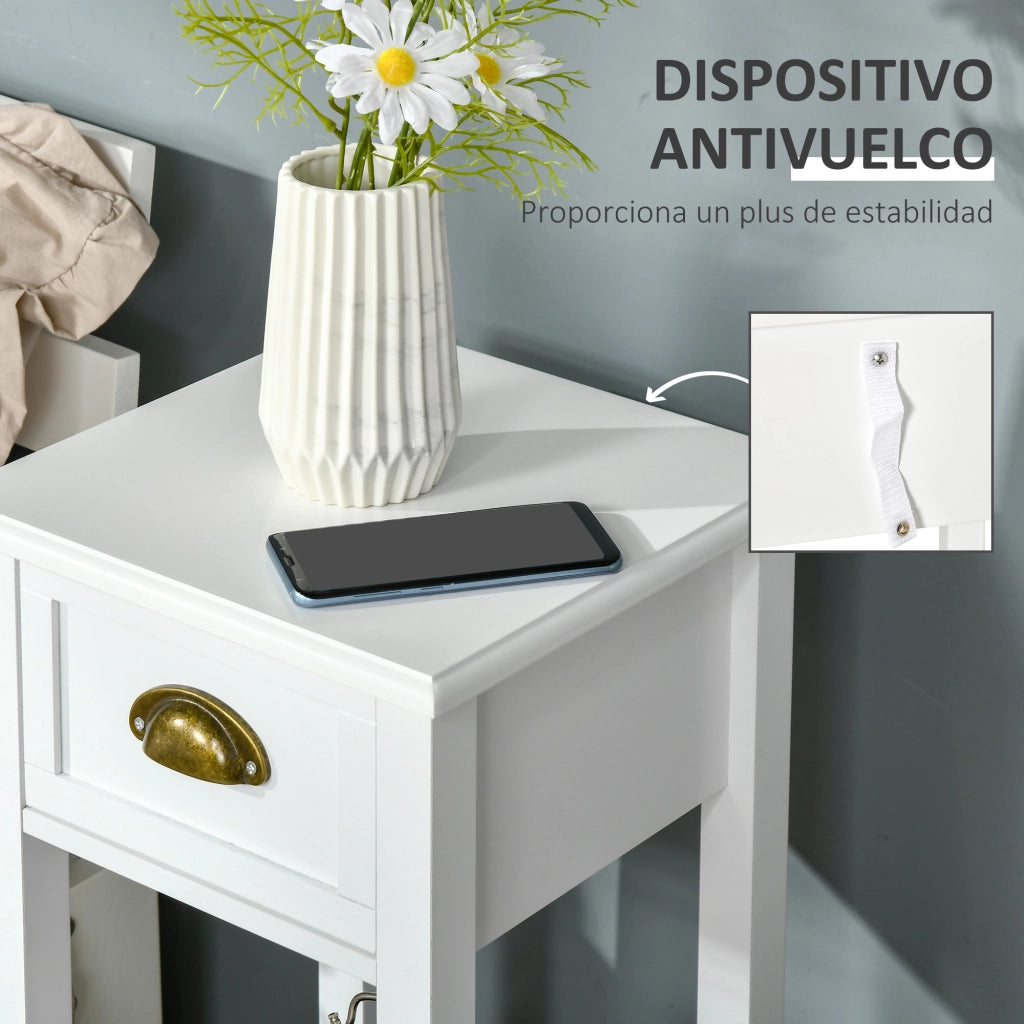 Tavolino con Cassetto e Ripiano ¨C zephmum ¨C 30x30x75 cm Bianco