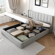Letto matrimoniale 180x200 cm con contenitore; LED e porta USB; angolo regolabile 0-30°; PU grigio