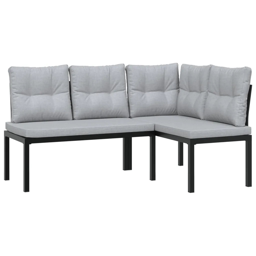 Set Panche Giardino Cuscini 3pz Nero Acciaio Verniciato Polvere 3283654
