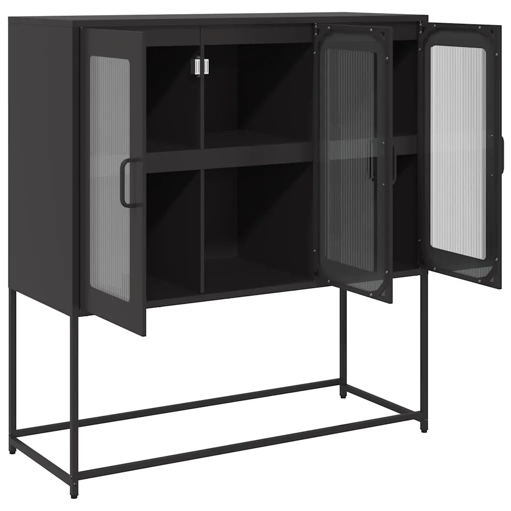 Credenza Nera 100,5x39x107 cm in Acciaio Laminato a Freddo