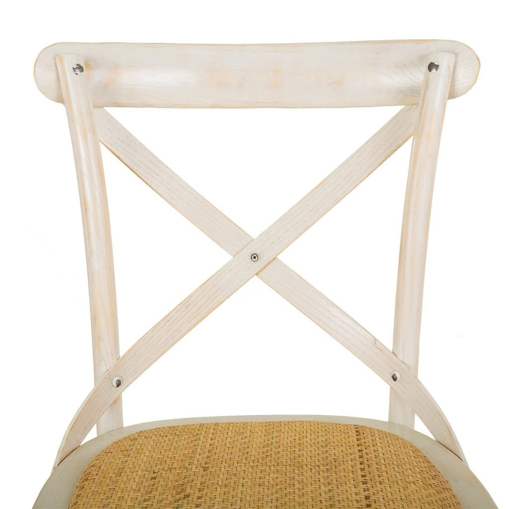 Sgabello in legno e seduta in rattan bianco 45x53x75/116h