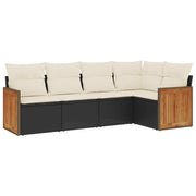 Set Divani da Giardino 5 pz | Set Salotto da Giardino con Cuscini in Polyrattan Nero