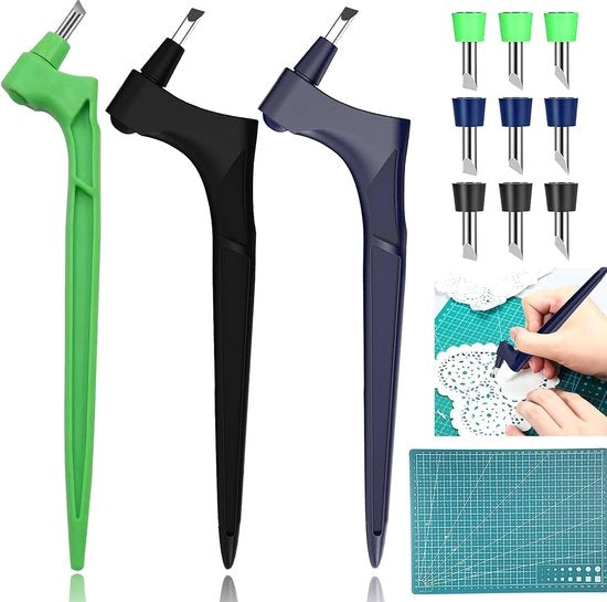Set di 9 pezzi di strumenti per taglio artigianali con lame rotanti a 360 gradi, set di lame RVS artigianali RVS Gyro Cutter con scala di acciaio per DIY stencil artigianali scrapbook.