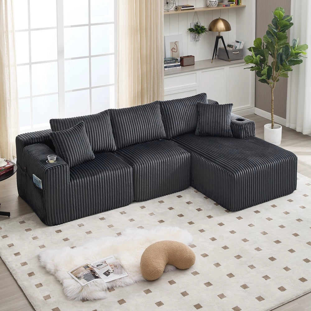 Divano con Chaise Longue 2 Posti ¨C Minimal ¨C Tessuto, con Cuscini