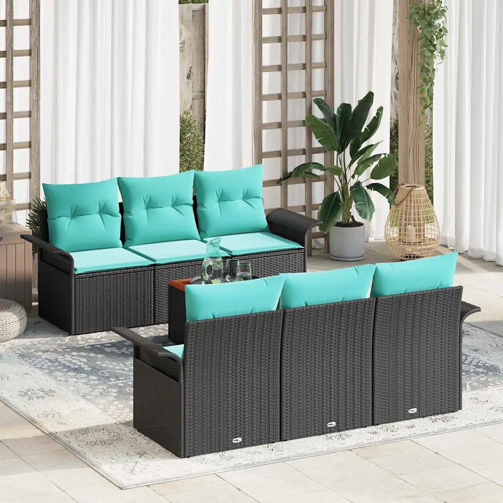 Set Divano da Giardino con cuscino 7 pcs Nero polyrattan