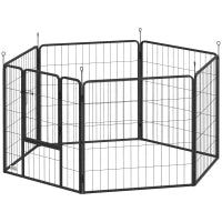 Recinto per Cani a 6 Pannelli Modulabili Pieghevole con Porta in Acciaio, Altezza 80 cm, Grigio Scuro
