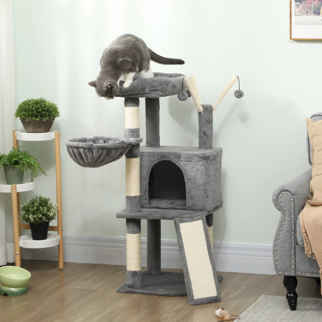 Albero per gatti con tiragraffi e piattaforma ¨C zephmum ¨C grigio 40.5x40.5x103 cm