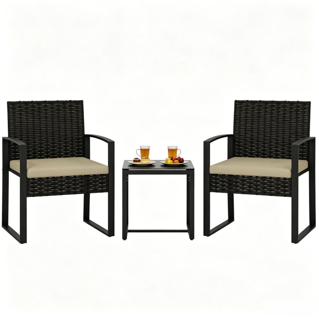 Set da giardino con tavolino e 2 sedie in rattan PE e acciaio