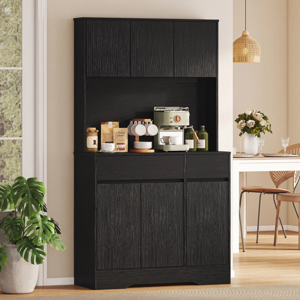 Mobile buffet da cucina con piano di lavoro ¨C Xylo ¨C 6 ante, ripiani, nero