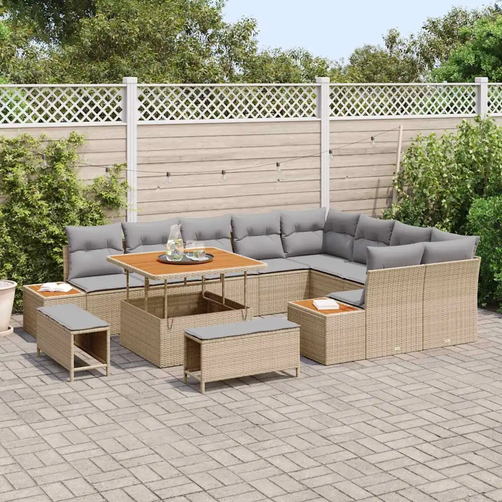 Set Divano da Giardino con cuscino 12 pcs Beige Poly Rattan 3364897