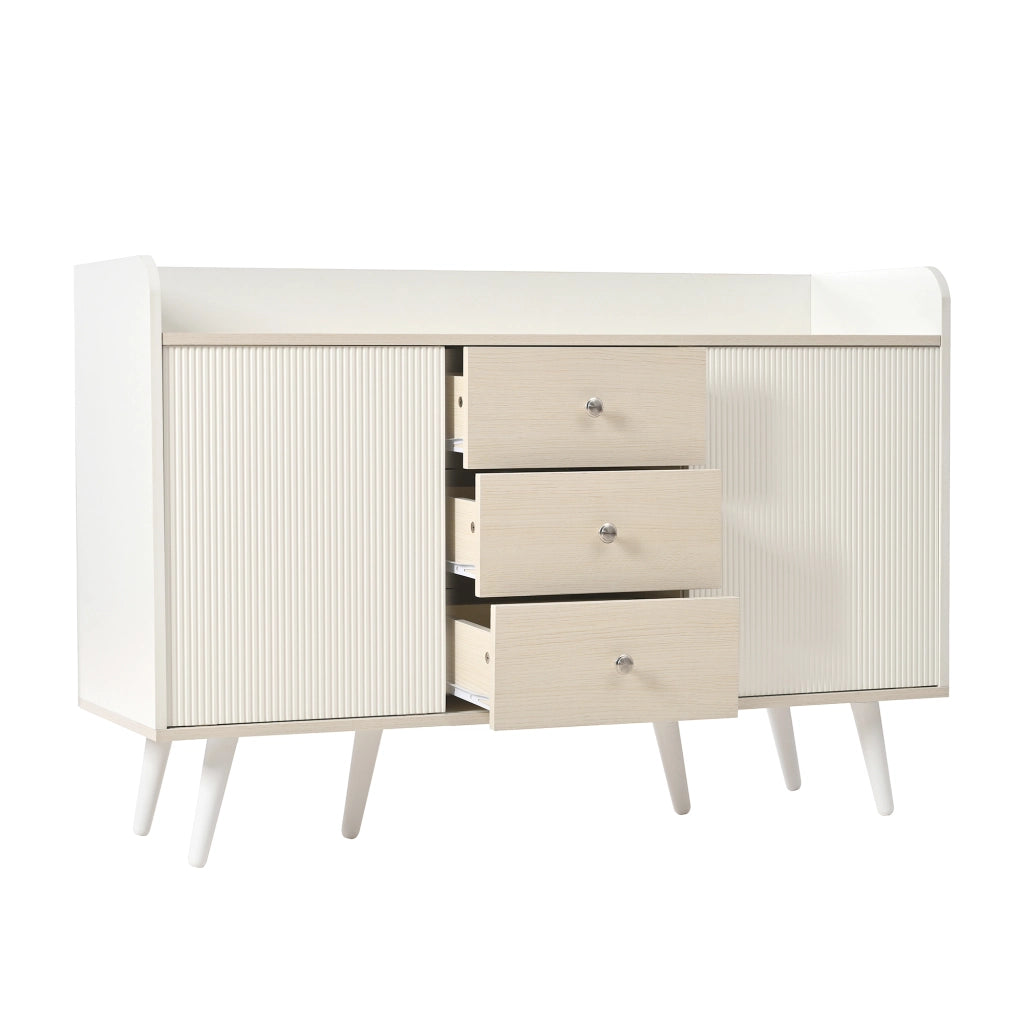 Credenza e Madia con 2 Ante Scorrevoli e 3 Cassetti; Ripiani Regolabili; Stile Moderno; in MDF; 117;5??39;5??79 cm; Bianco