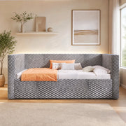 Divano letto daybed 90x200 cm in velluto grigio con illuminazione LED e contenitore idraulico