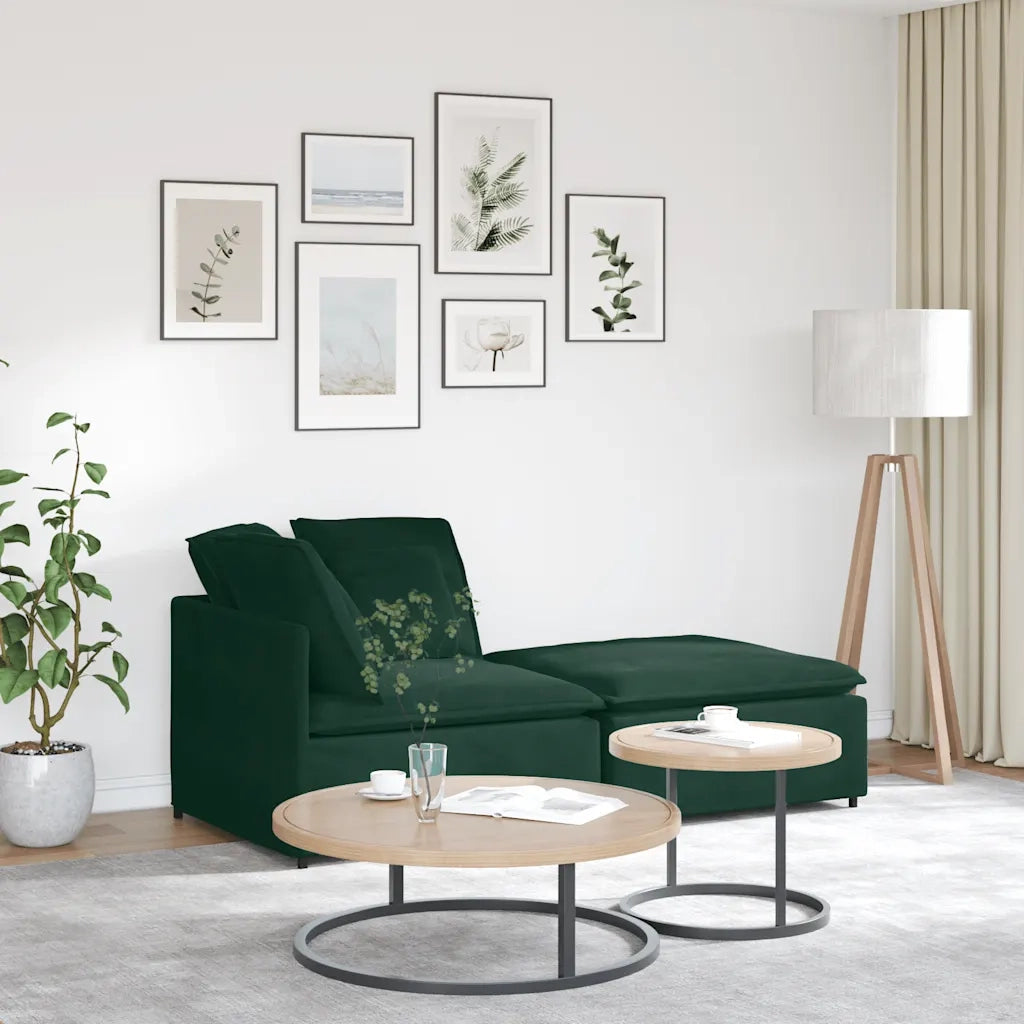 vidaXL Divano Modulare con Poggiapiedi e Cuscini Velluto Verde Scuro