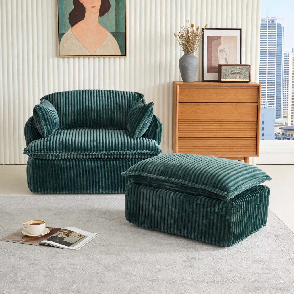 Poltrona con Poggiapiedi ¨C MINIMAL ¨C Tessuto a Coste, Trasformabile, Compatta